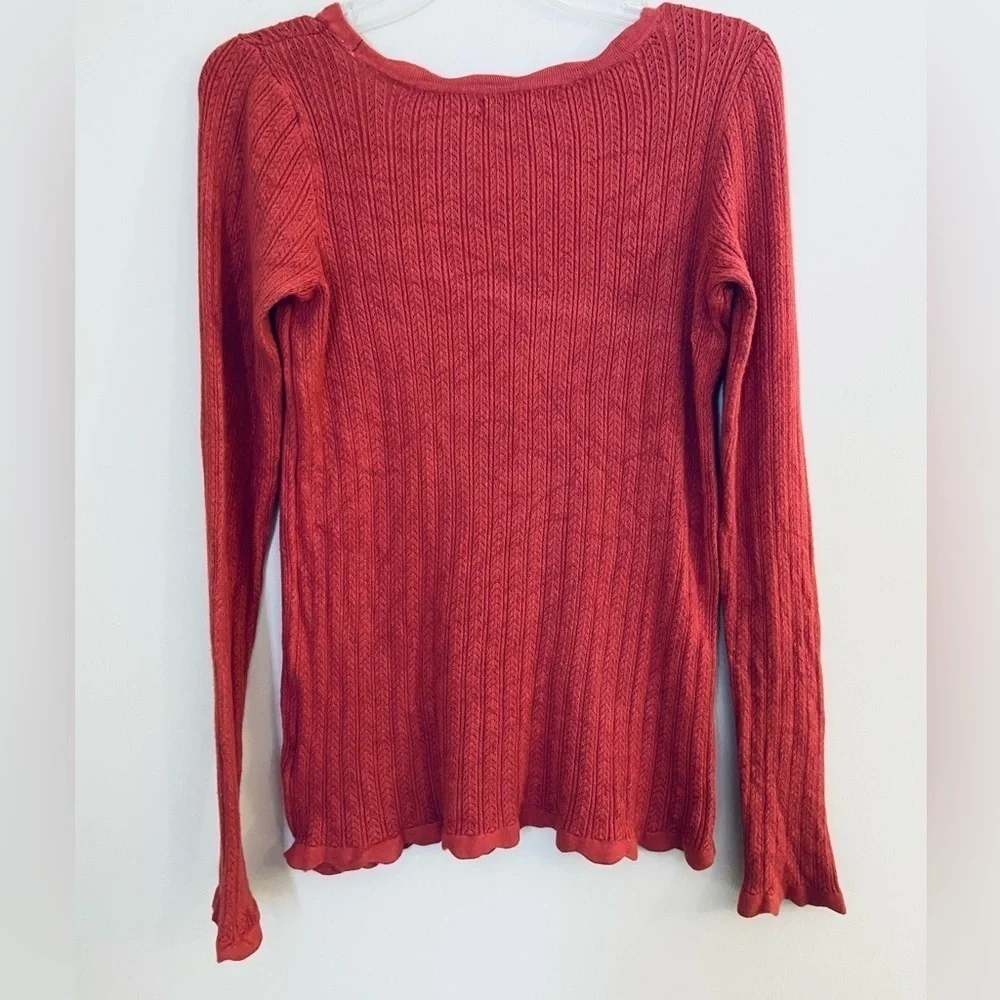 Ryegrass Lightweight Scoop Neck Sweater Featuring Scalloped Hems Size Small - Picture 5 of 7